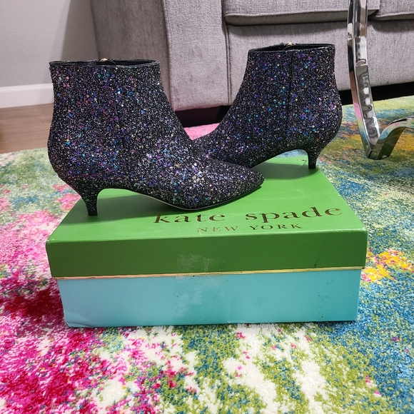 NWT - Kate Spade ♠️ Olly Too Midnight Confetti Glitter Boots - Picture 2 of 16